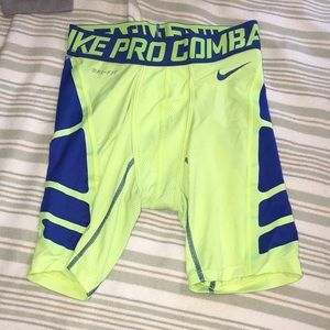 Neon green and blue Nike compression shorts